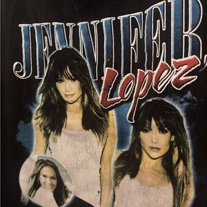 Jennifer Lopez Black Tee Blue&Red Lettering